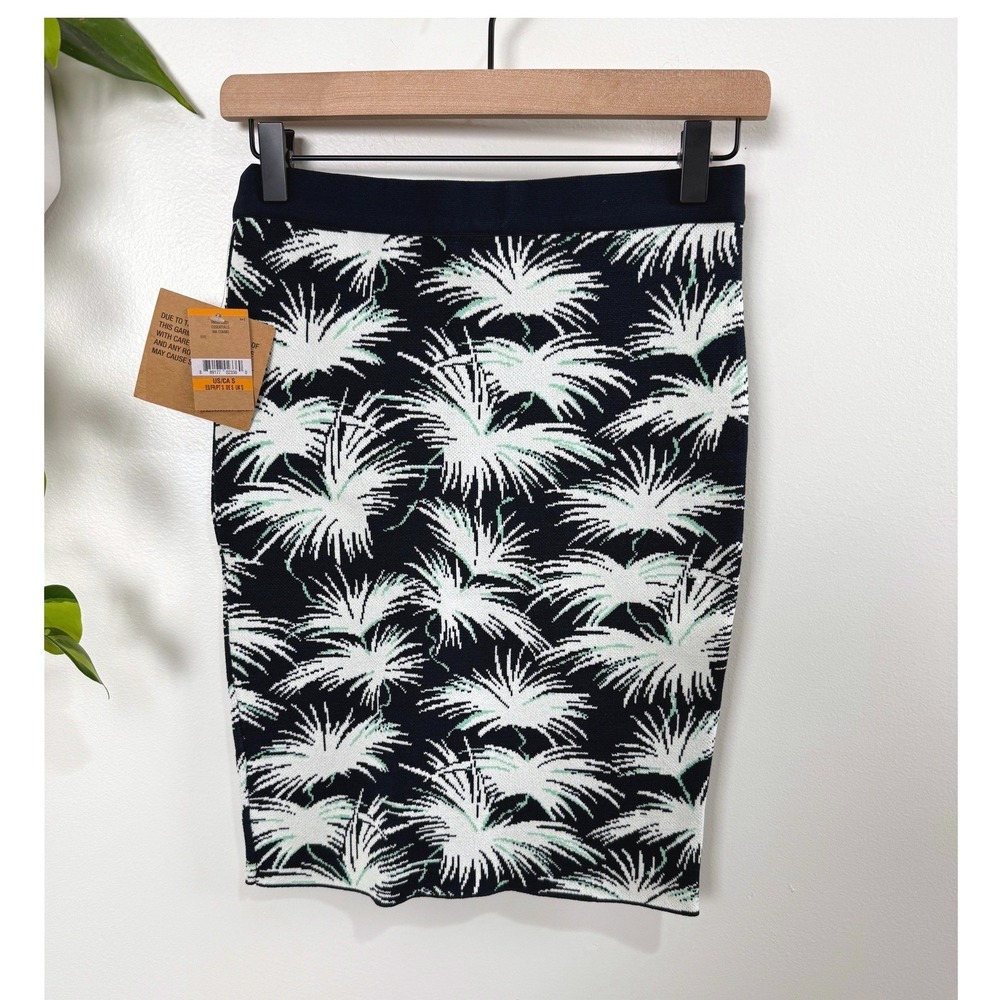 Rachel Rachel Roy Palm Leaf Knit Pencil Skirt Navy White Mint Green Small NWT